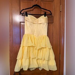 Strapless Tiered Short Homecoming Cocktail Dress Yellow